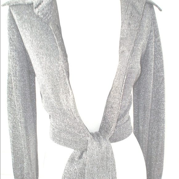 Vintage Bindi Black + Metallic Silver Lurex Cropped Jacket +Mini Skirt Set XS - Picture 6 of 15